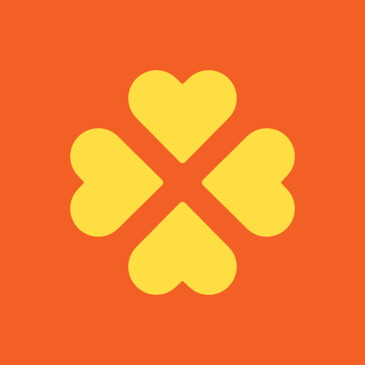 A symbol comprising 4 yellow hearts against an orange background