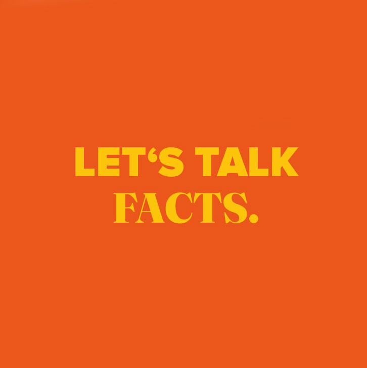 'Let's talk facts' graphic featuring yellow text on an orange background